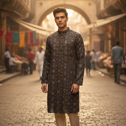 Handloom Mens Black Kurta