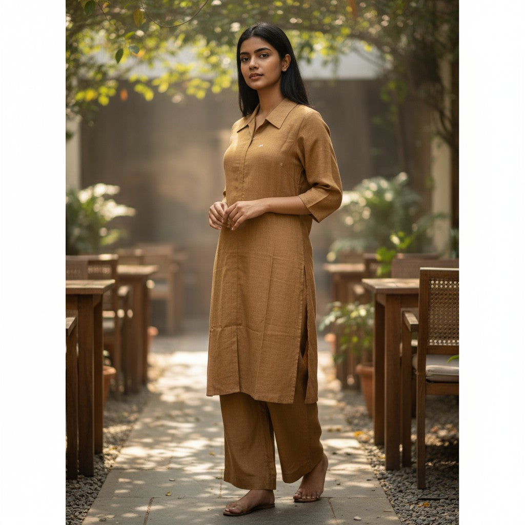 Handloom Cotton Mustard Coord Set