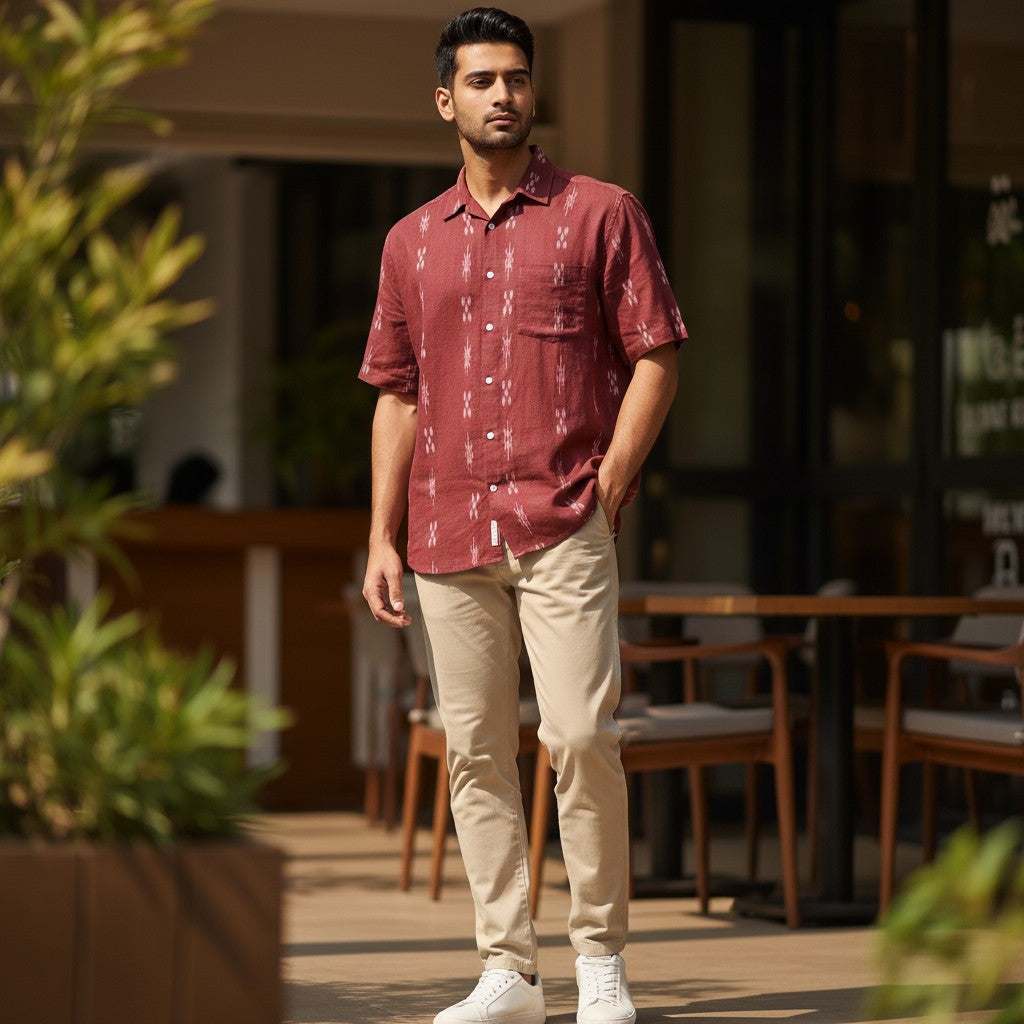 Handloom Men's Maroon Half Shirt