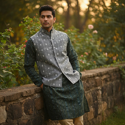 Handloom Mens Grey Dali Modi Jacket