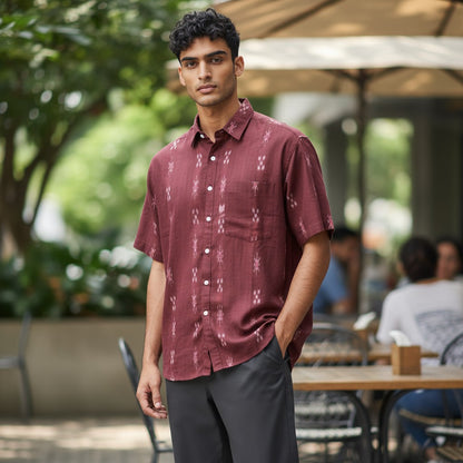 Handloom Men's Maroon Half Shirt