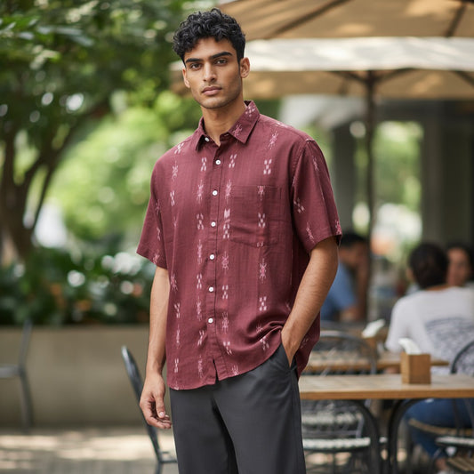 Handloom Men's Maroon Half Shirt