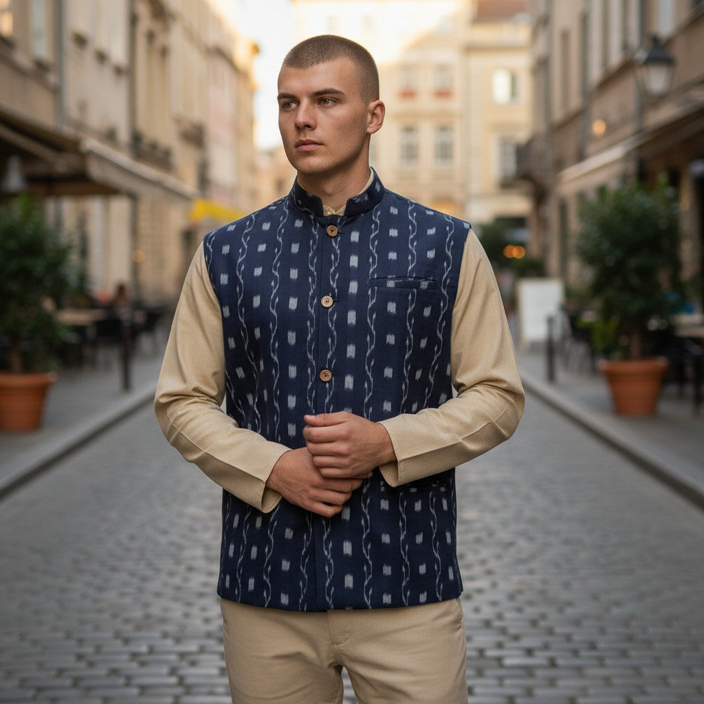 Handloom Men's Blue Modi Jacket