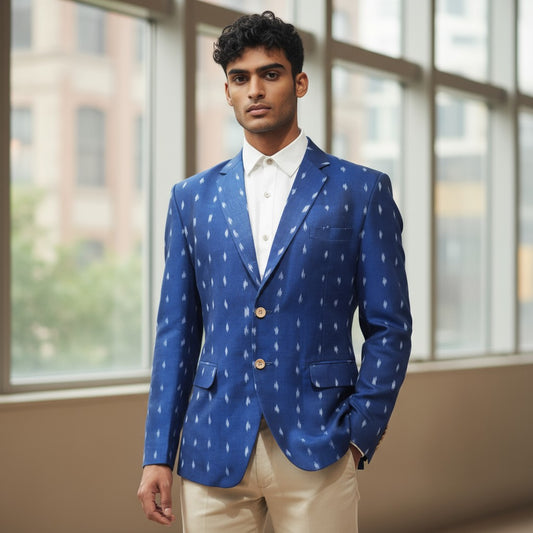 Handloom Mens Blue Dot Blazer