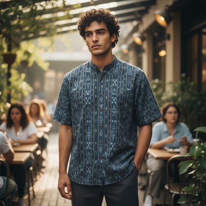 Handloom Mens Green Half Shirt