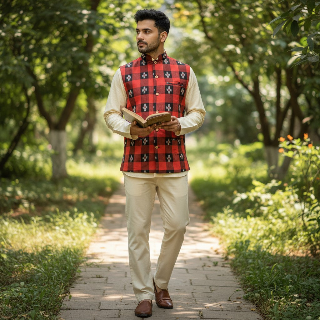 Handloom Maroon Star Men's Jacket