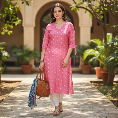 Handloom Pink Kurta & Pant Set