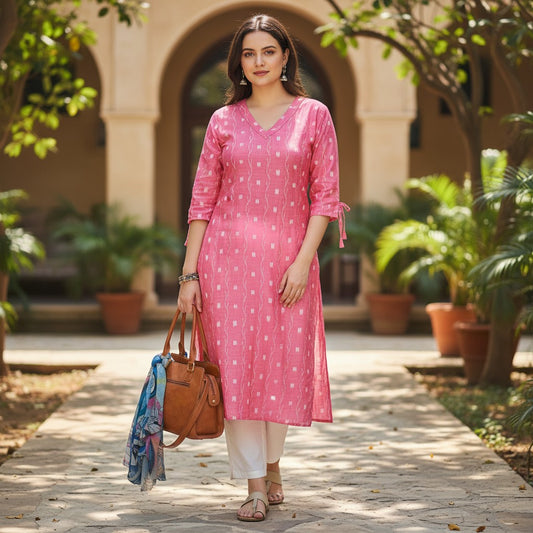 Handloom Pink Kurta & Pant Set
