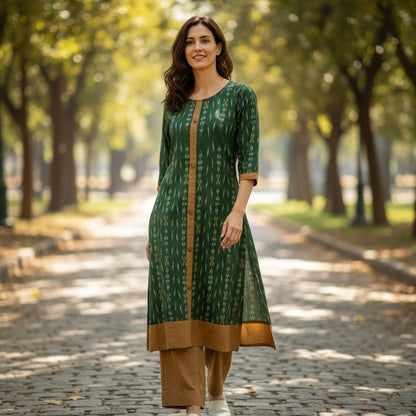 Handloom Cotton Stylish Green Kurta Set