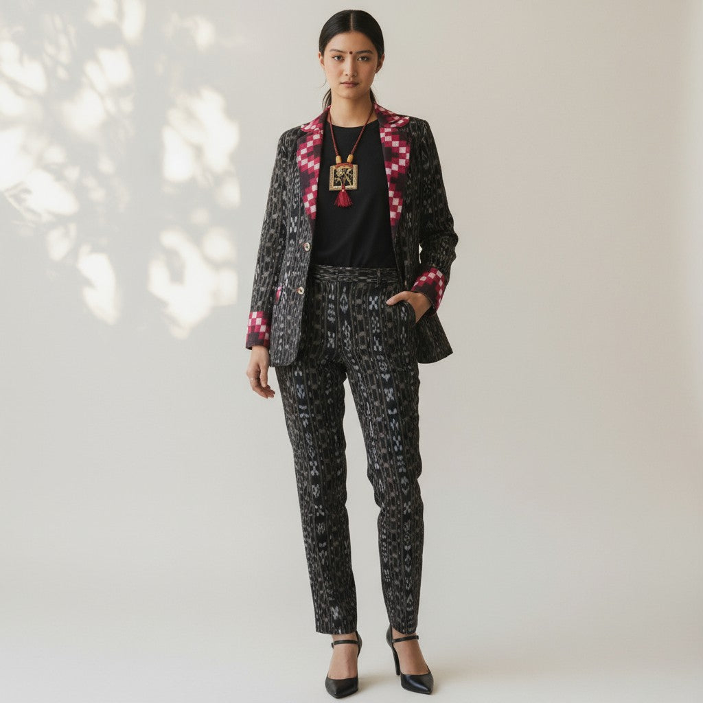 Handloom Cotton Stylish Black Blazer Suit