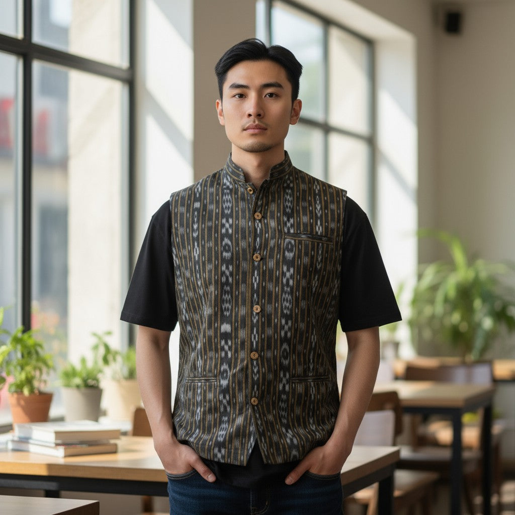 Handloom Men's Black Modi Jacket