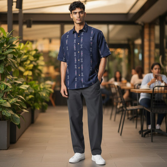 Handloom Mens Blue Half Shirt