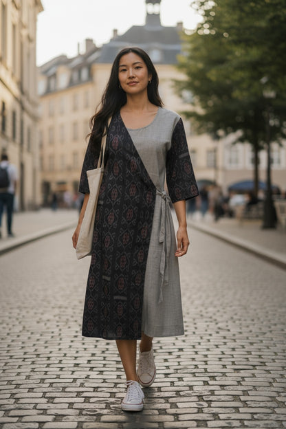 Handloom Stylish Grey & Grey Single Dress