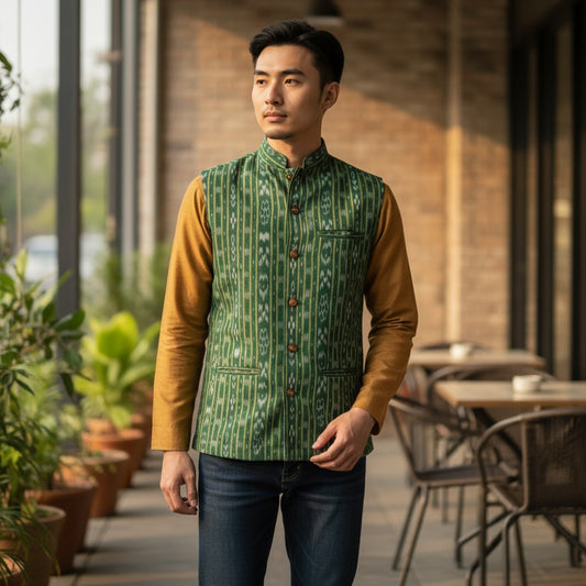 Men's Ikkat Green Modi Jacket