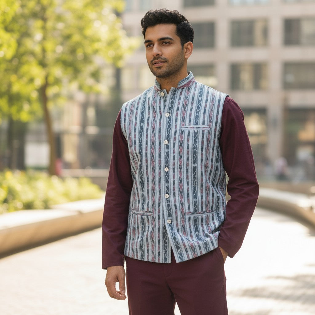 Ikkat Blue Modi Jacket