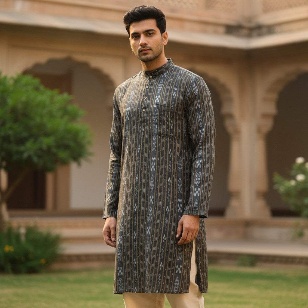 Handloom Mens Black Kurta