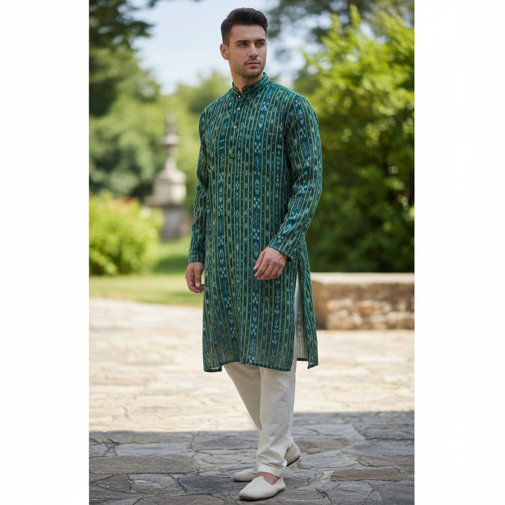 Handloom Green Mens Kurta