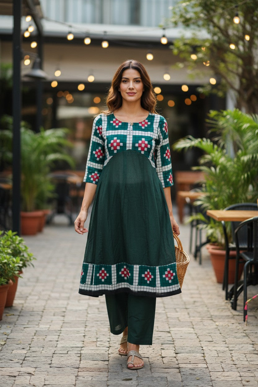 Handloom Green Passapali Anarkali Kurta Set