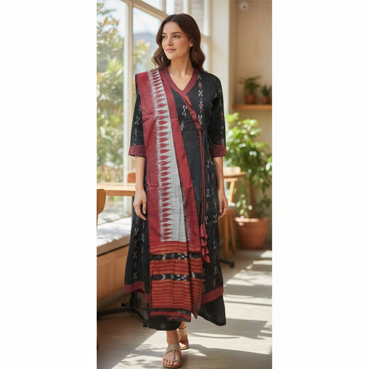 Handloom Anarkali Kurta Set | Kurta, Pant & Dupatta, Black | We Handloom