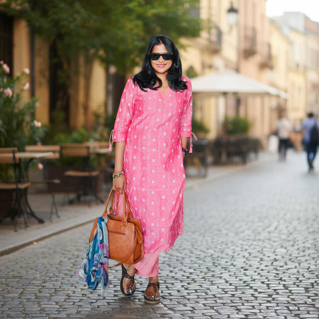 Handloom Pink Kurta & Pant Set