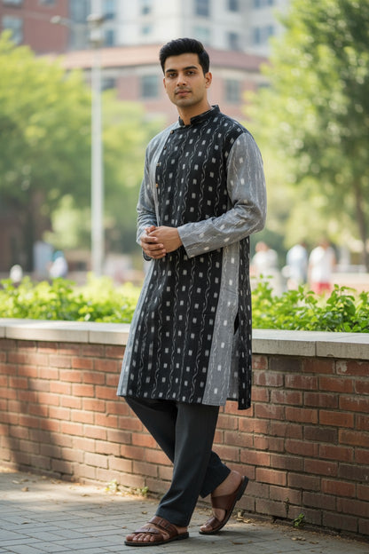 Handloom Deisgner Half Half Mens Kurta