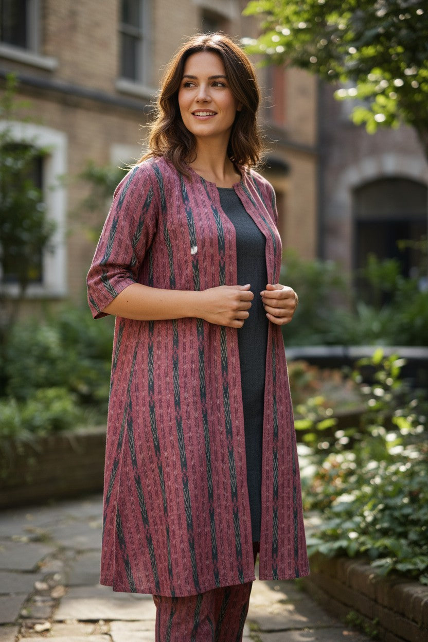 Women Cotton Pink Shrug Kurta & Pant Set