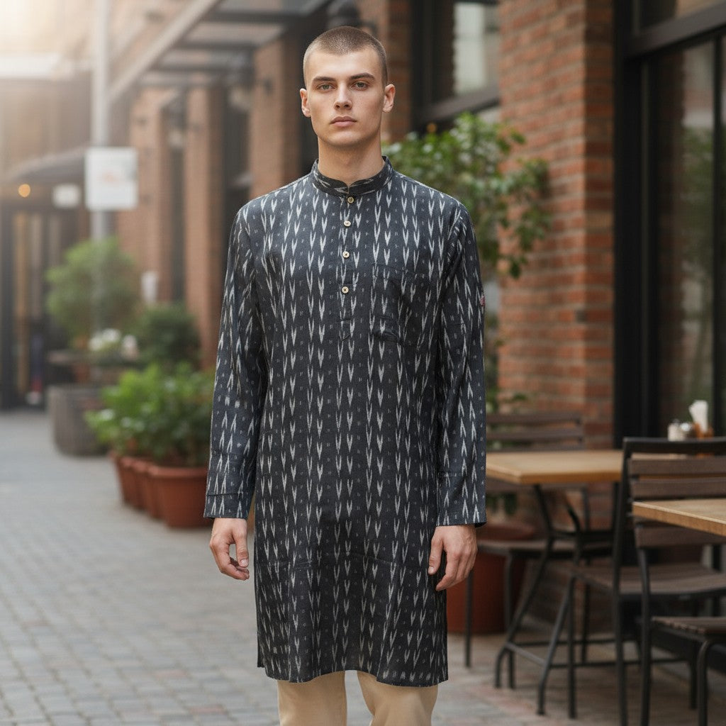 Handloom Men's Black Arrow  Kurta