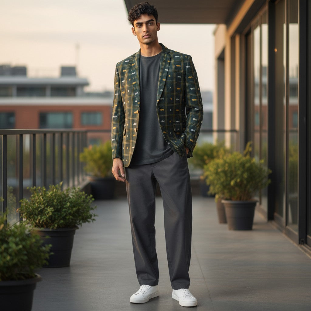 Handloom Kotpad Green Men's Blazer