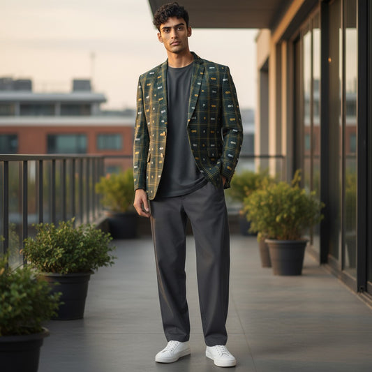 Handloom Kotpad Green Men's Blazer