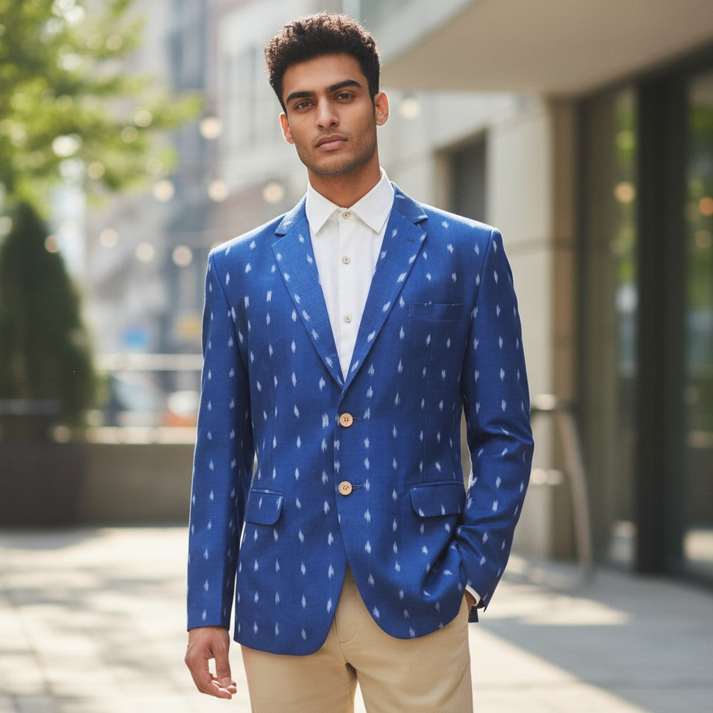 Handloom Mens Blue Dot Blazer