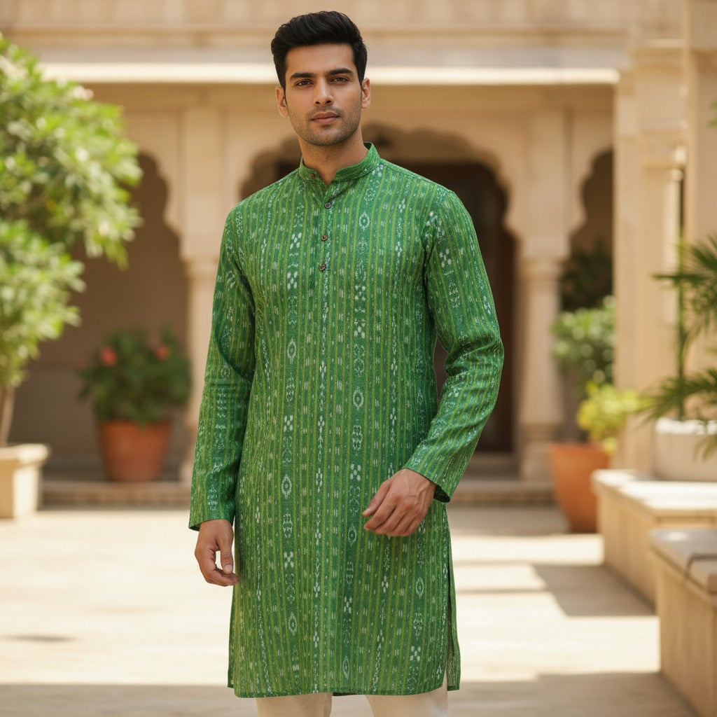 Handloom Mens Green Kurta