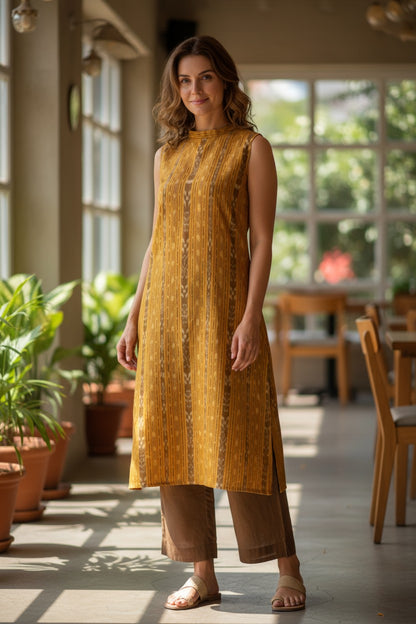 Handloom Yellow Halter Neck Kurta Set