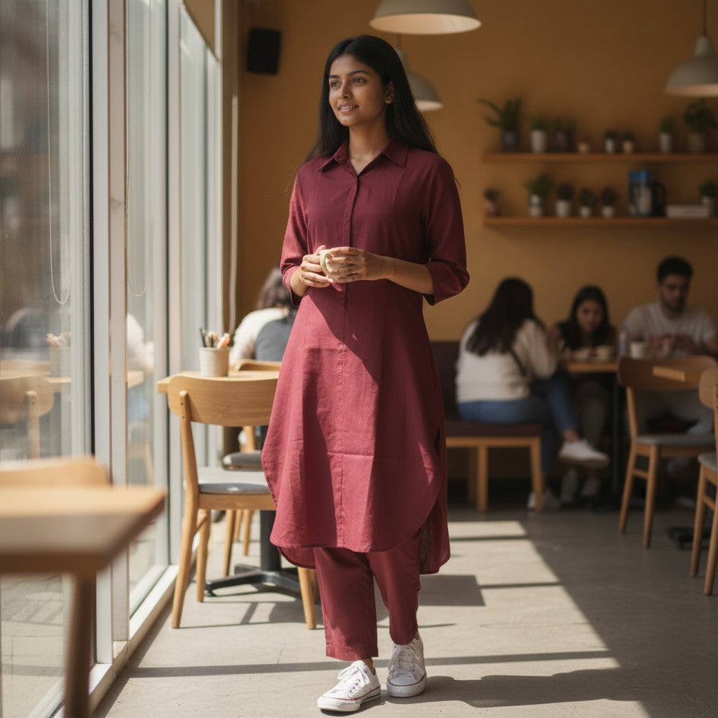 Handloom Cotton Marron Coord Set