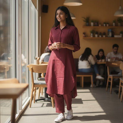 Handloom Cotton Marron Coord Set