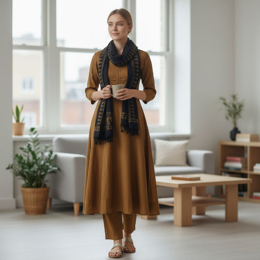 Handloom Designer Mustard Kurta ,Pant nd  Dupatta Set