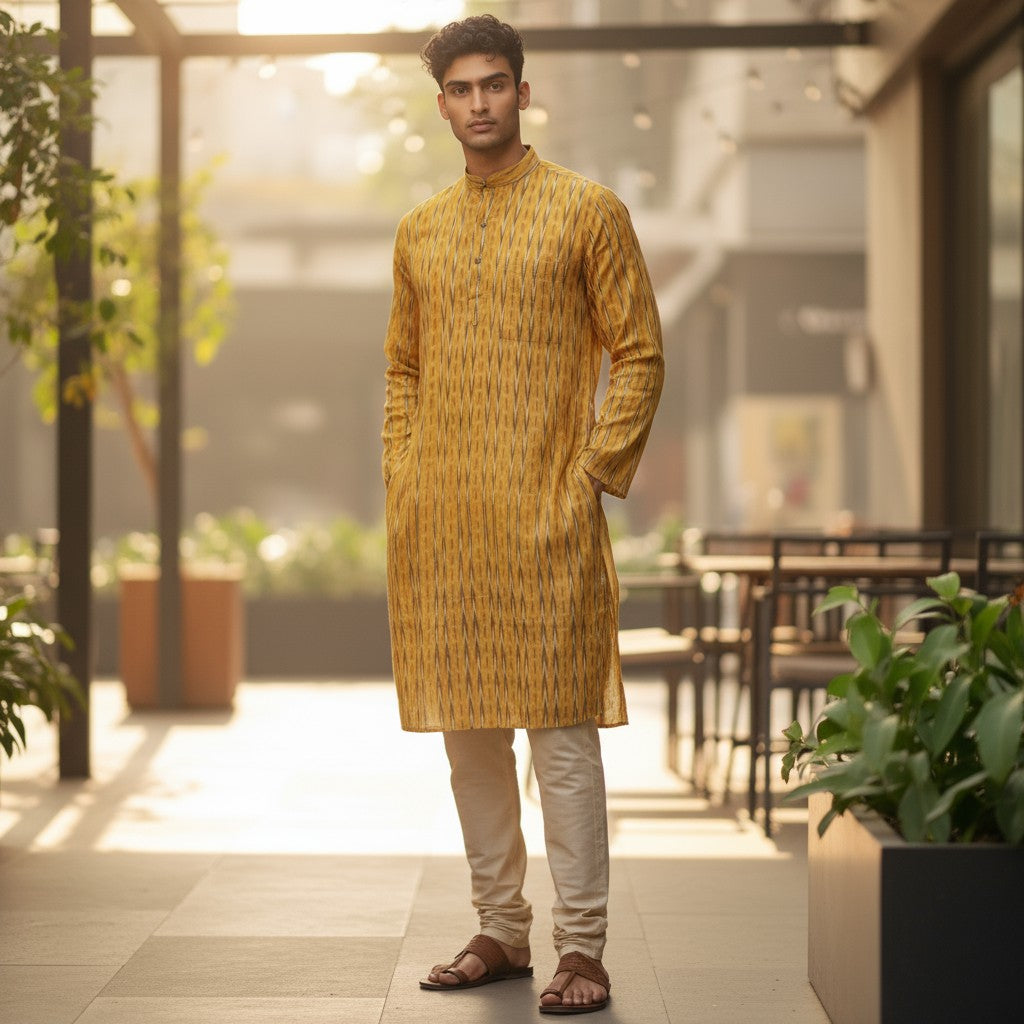 Handloom Men's Yellow Kurta