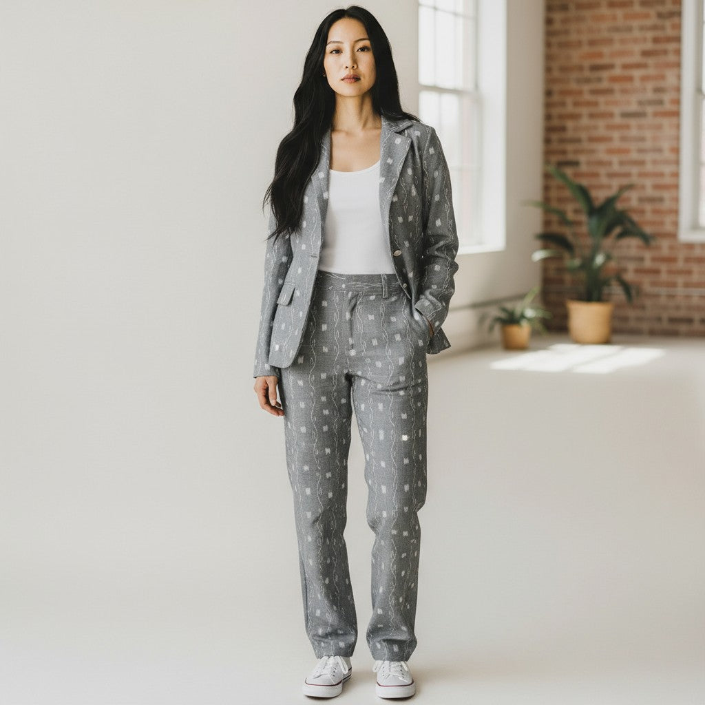 Cotton Women Silver Blazer Suit