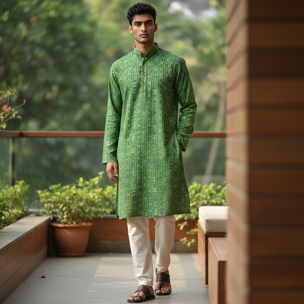Handloom Mens Green Kurta
