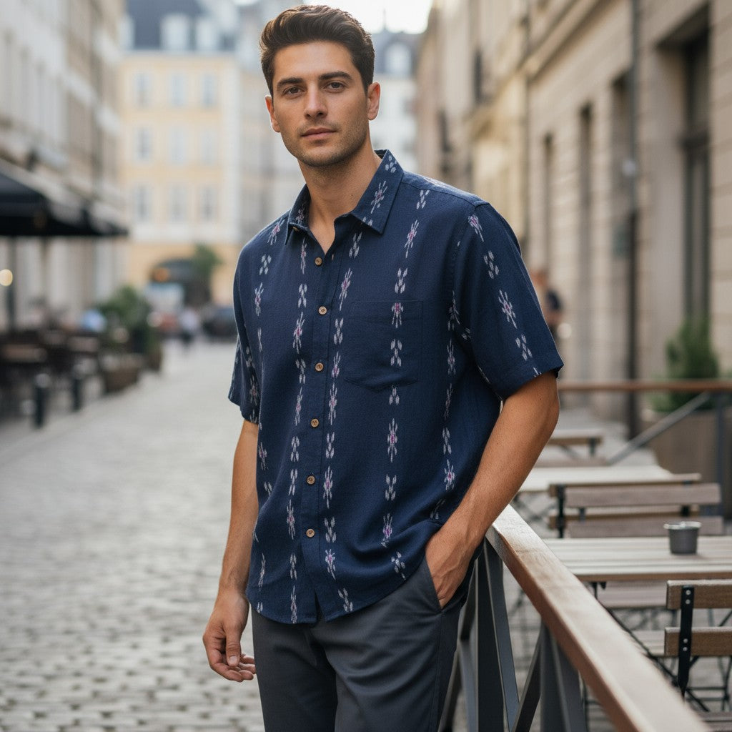 Handloom Mens Blue Half Shirt