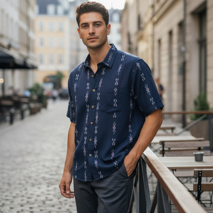 Handloom Mens Blue Half Shirt