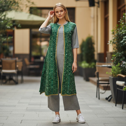 Cotton Green & Grey Shrug Set