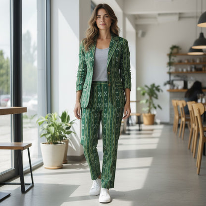 Handloom Green Ikkat Blazer Suit