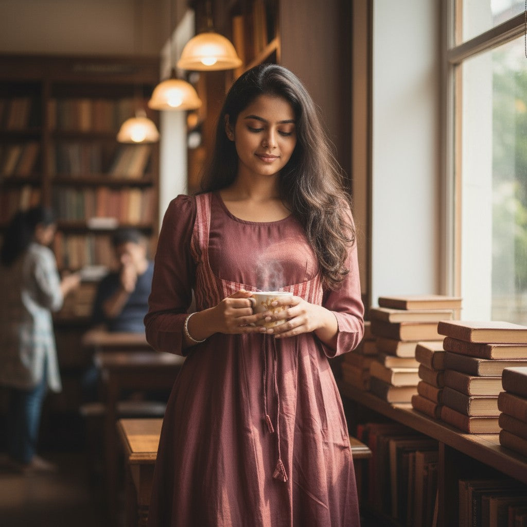 Cotton Maroon Anarkali Kurta & Short Jacket Kurta Set