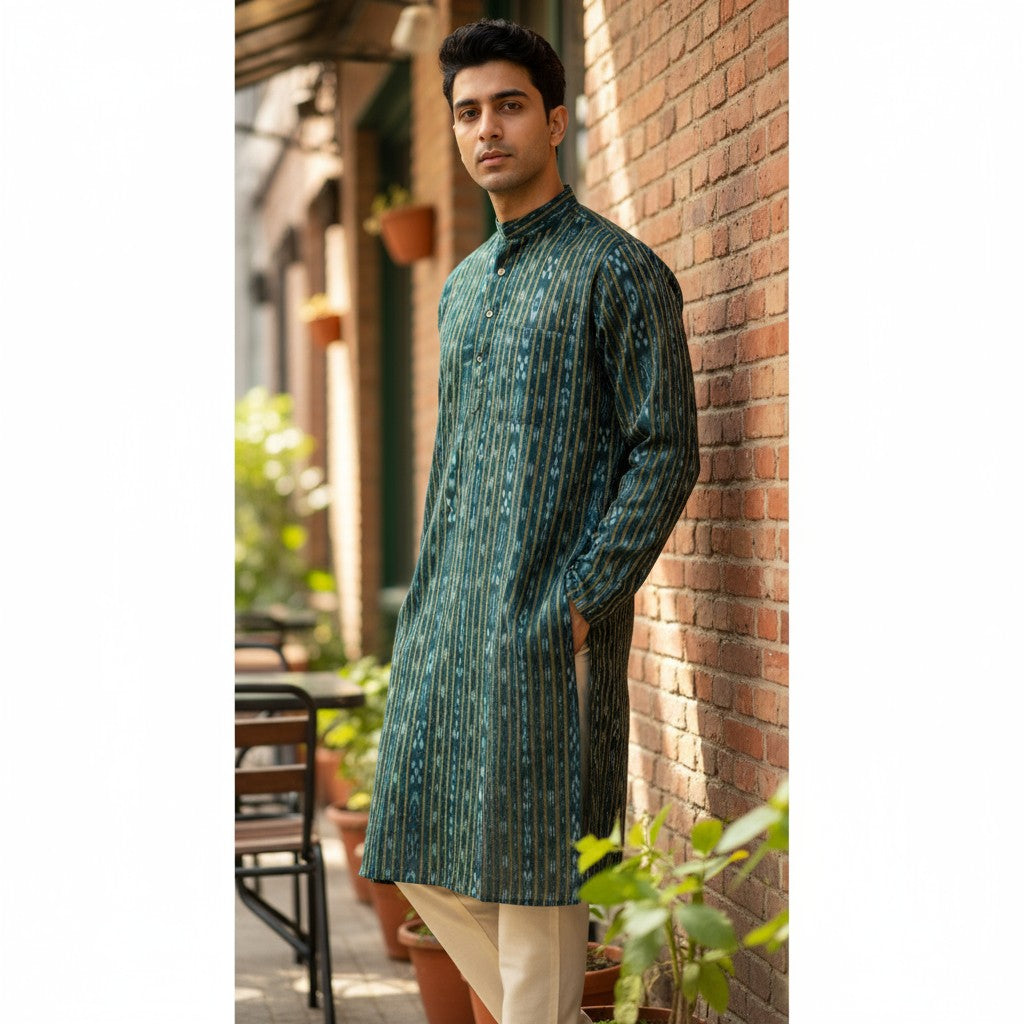 Handloom Green Mens Kurta