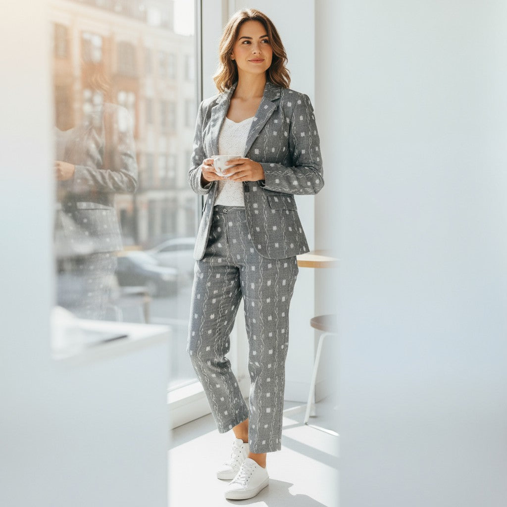 Cotton Women Silver Blazer Suit