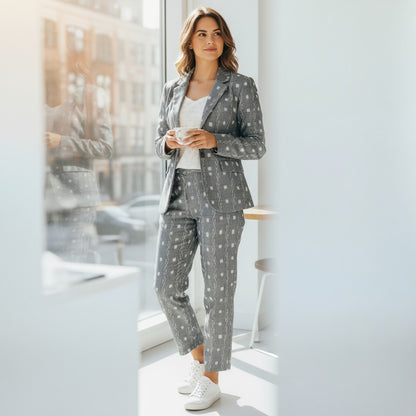 Cotton Women Silver Blazer Suit