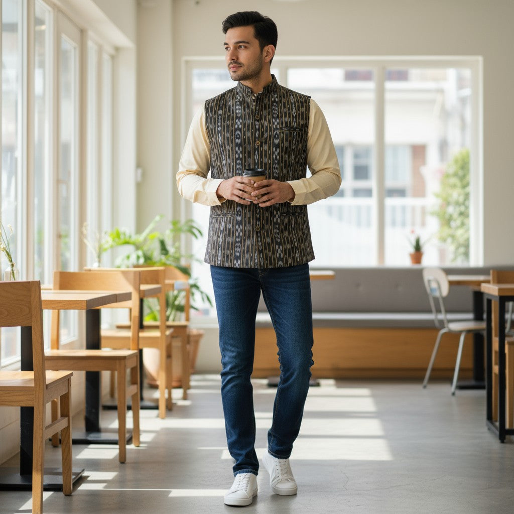 Handloom Men's Black Modi Jacket