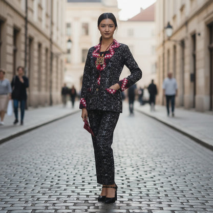 Handloom Cotton Stylish Black Blazer Suit