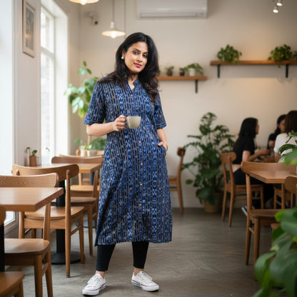 Handloom Blue Aline Kurta Set