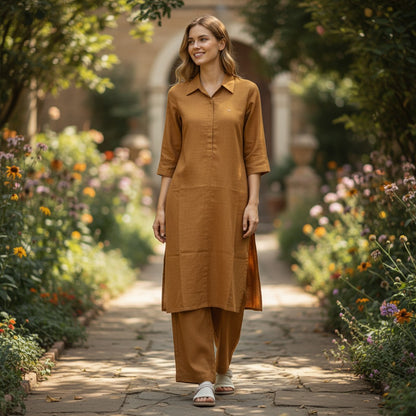 Handloom Cotton Mustard Coords Set